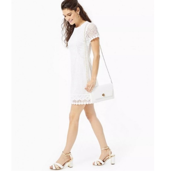 NWT Lilly Pulitzer Jennifer Shift Dress in Resort White Grid Eyelet - Picture 4 of 12